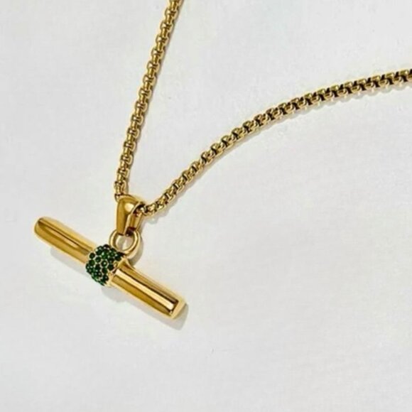 New Bar Pendant Necklace 18K Gold Plated Rhinestone Contemporary Minimalist - Picture 3 of 10